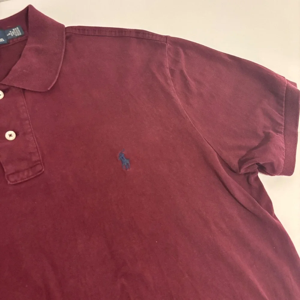 Polo Ralph Lauren Polo Shirt Mens L Burgundy Custom Fit Short Sleeve Preppy